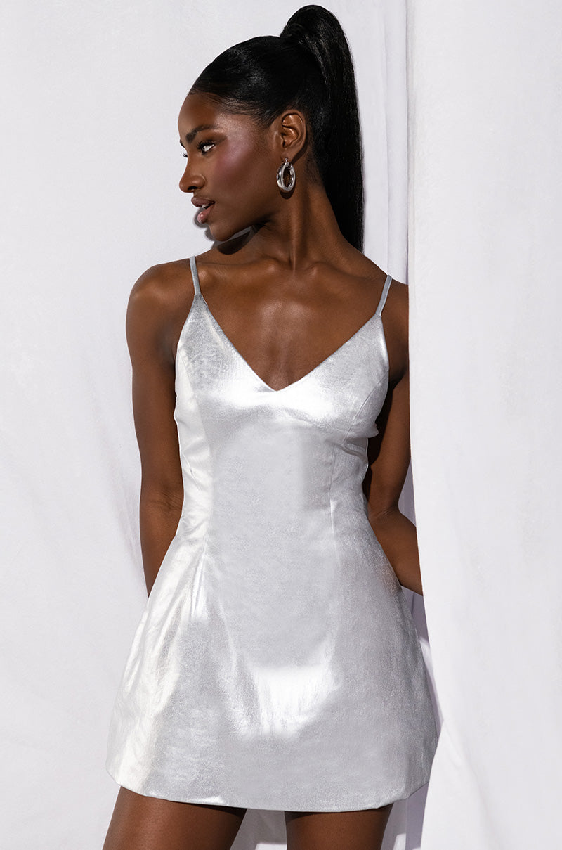 The Great Escape Metallic Silver Mini Dress