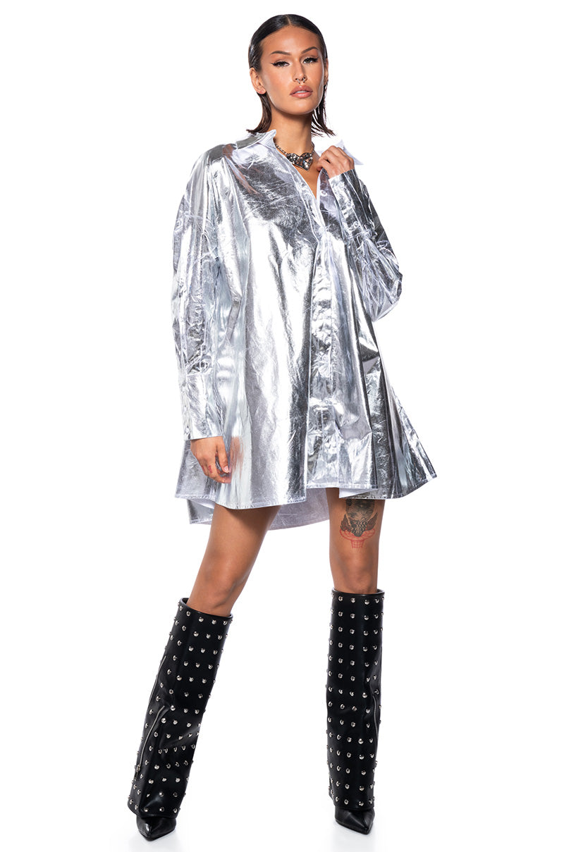 Venessa Faux Leather Shirt Dress
