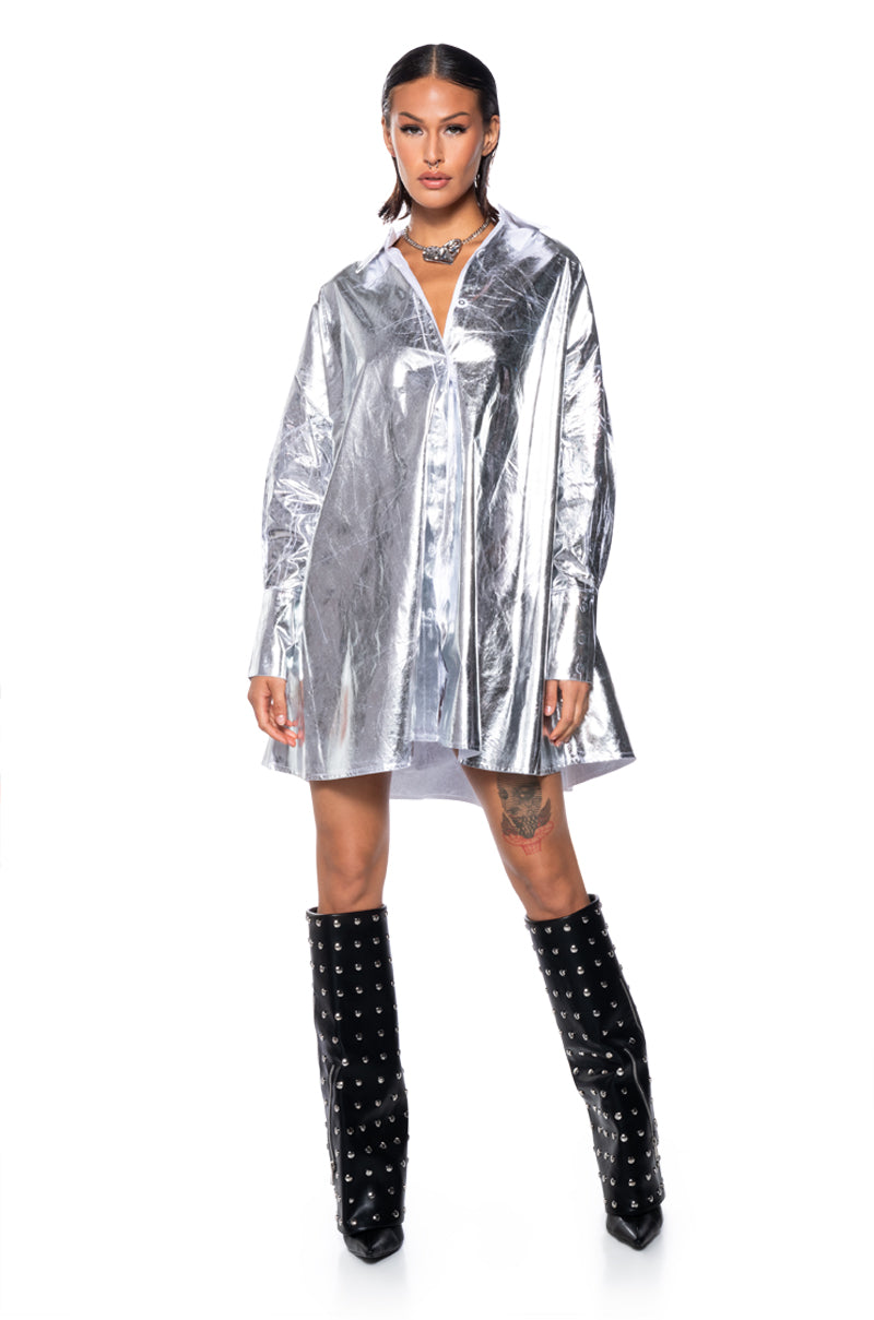 Venessa Faux Leather Shirt Dress
