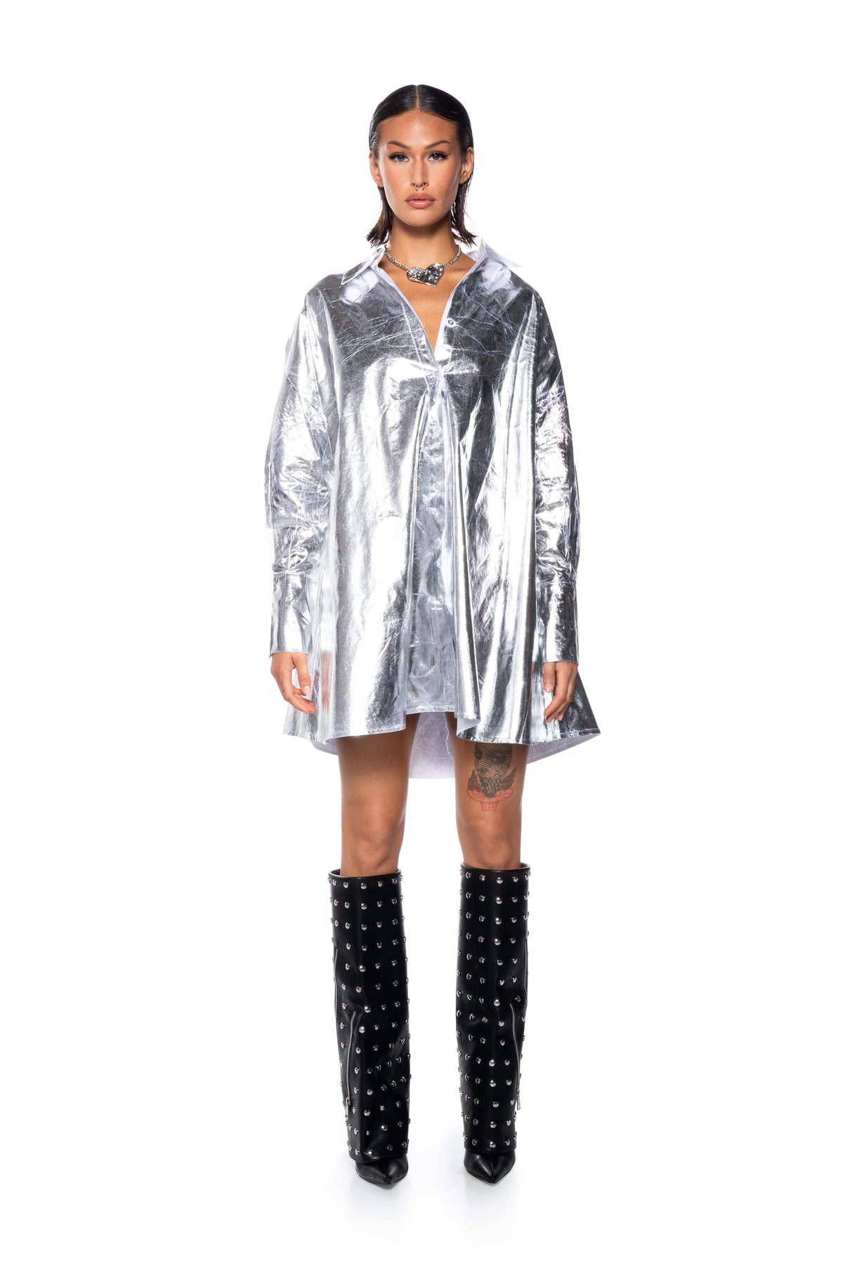 Venessa Faux Leather Shirt Dress
