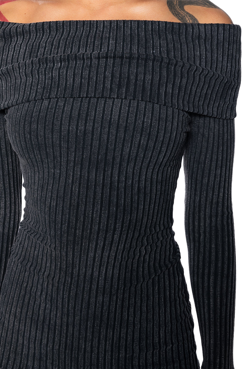 Vivie Off The Shoulder Mineral Wash Mini Dress