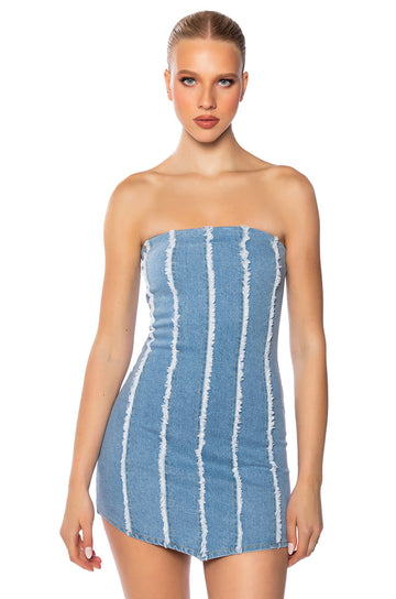 Want It All Strapless Denim Mini Dress