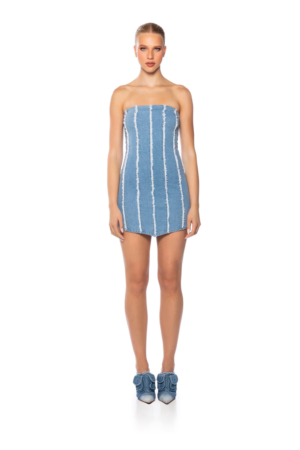 Want It All Strapless Denim Mini Dress