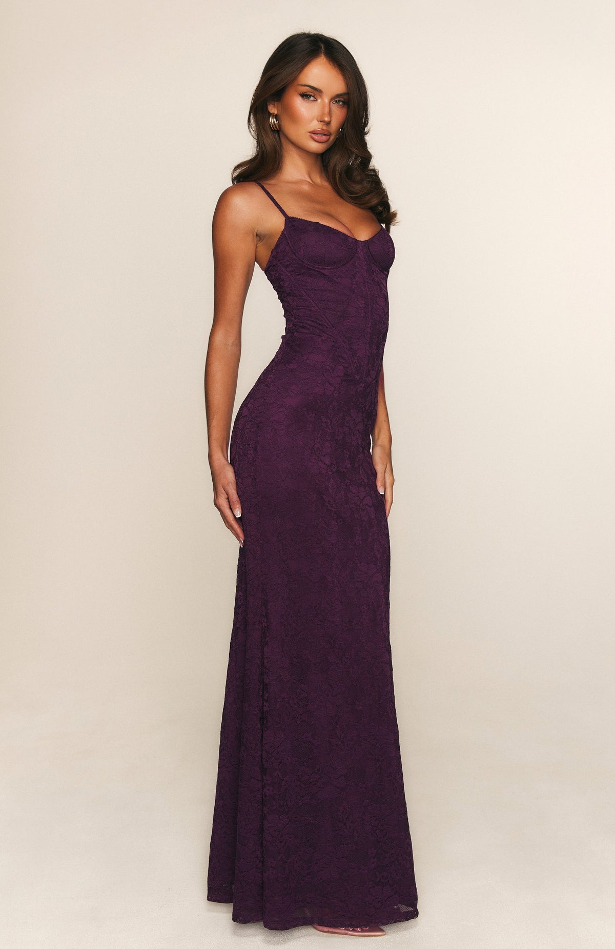 Merlot Strapless Evening Maxi Dress