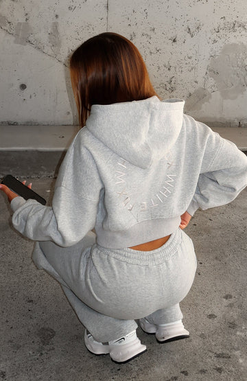 Stay Lifted Cropped Hoodie Dark Grey Marle