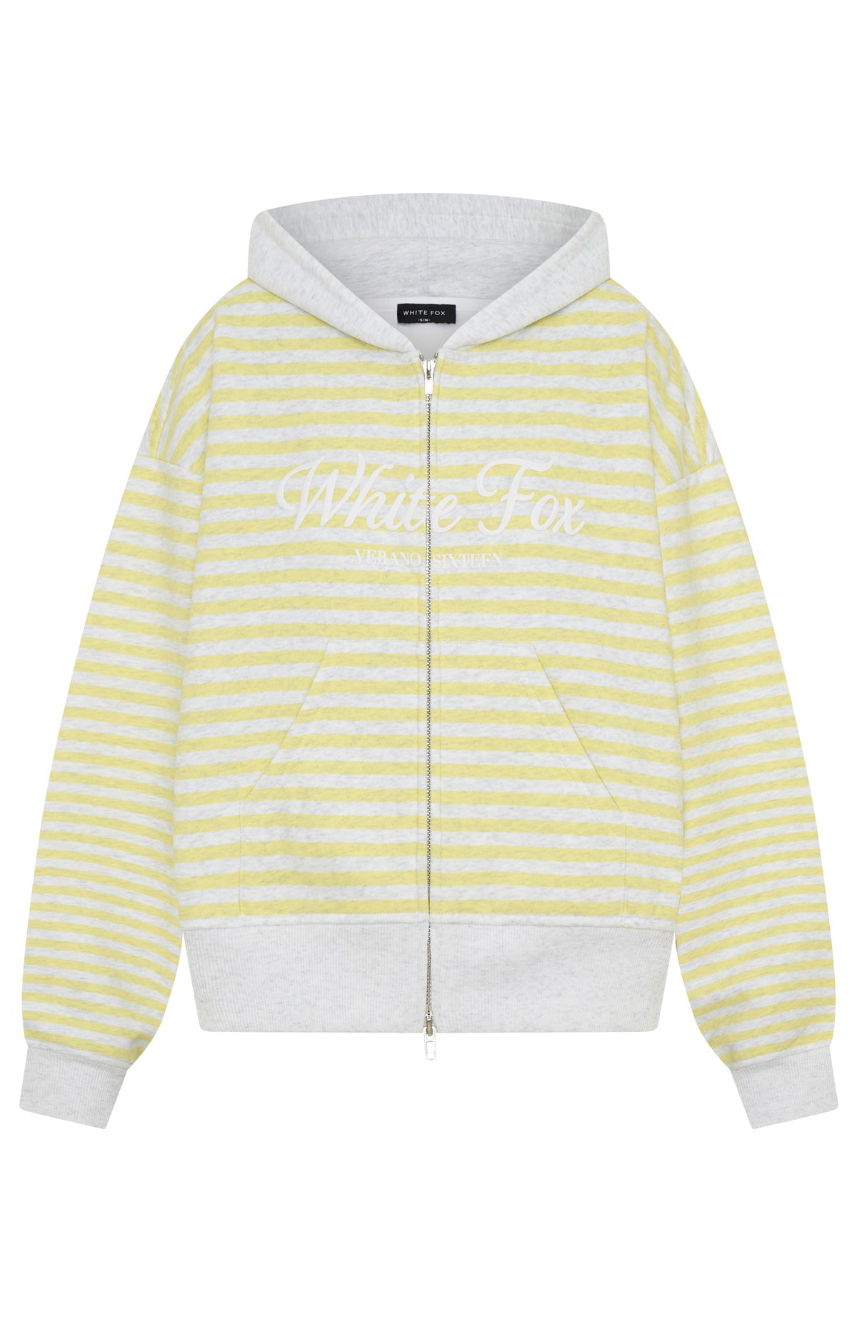 Verano Sixteen Maria Boxy Zip Front Hoodie Grey Marle/Lemon Stripe